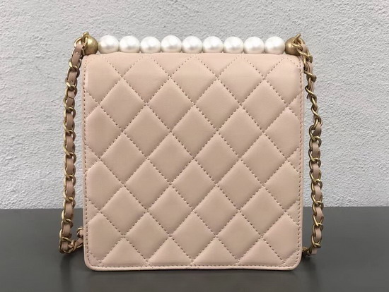 Chanel Flap Bag Pink Lambskin Imitation Pearls and Gold Tone Metal AS0584