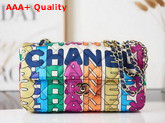 Chanel Flap Bag Printed Fabric Gold Tone Metal Multicolor Ref AS2897 Replica