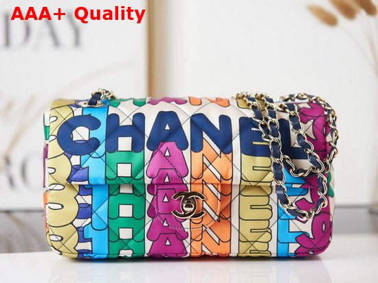 Chanel Flap Bag Printed Fabric Gold Tone Metal Multicolor Ref AS2897 Replica