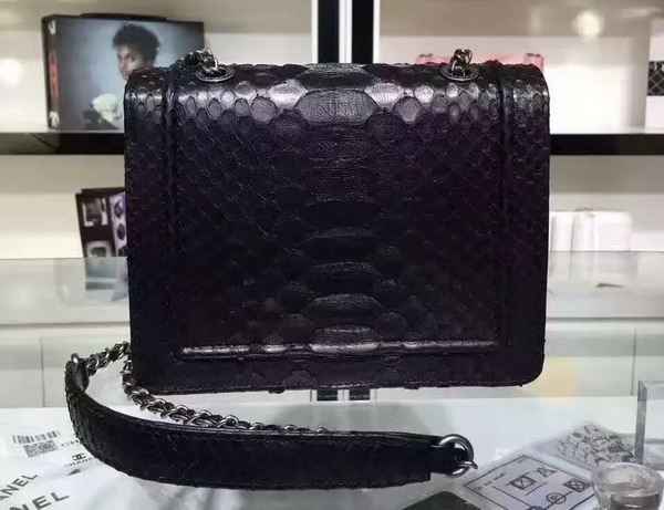 Chanel Flap Bag Python Calfskin Ruthenium Metal Black for Sale