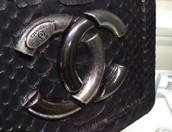 Chanel Flap Bag Python Calfskin Ruthenium Metal Black for Sale