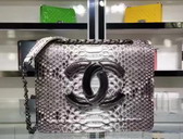 Chanel Flap Bag Python Calfskin Ruthenium Metal Light Grey for Sale