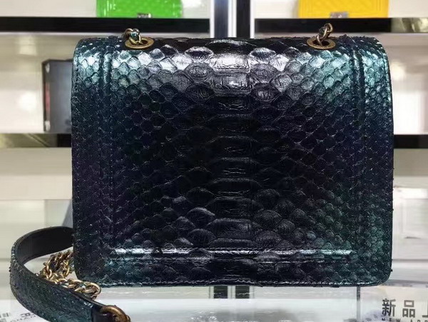 Chanel Flap Bag Python and Calfskin Brass Metal Dark Green for Sale