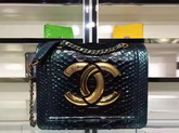 Chanel Flap Bag Python and Calfskin Brass Metal Dark Green for Sale