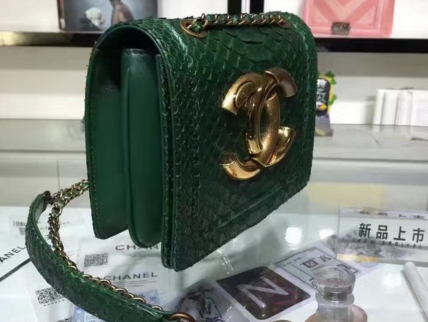 Chanel Flap Bag Python and Calfskin Gold Metal Green for Sale