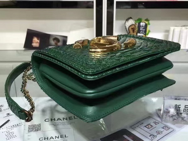 Chanel Flap Bag Python and Calfskin Gold Metal Green for Sale