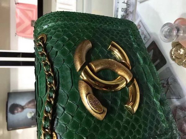 Chanel Flap Bag Python and Calfskin Gold Metal Green for Sale