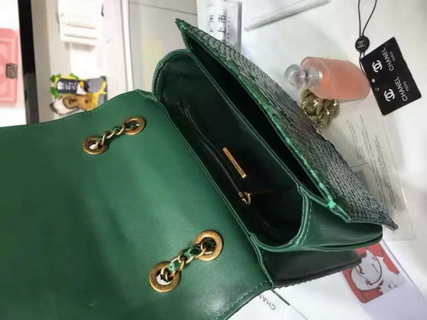 Chanel Flap Bag Python and Calfskin Gold Metal Green for Sale