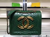 Chanel Flap Bag Python and Calfskin Gold Metal Green for Sale