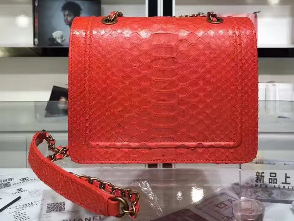 Chanel Flap Bag Python and Calfskin Gold Metal Red for Sale