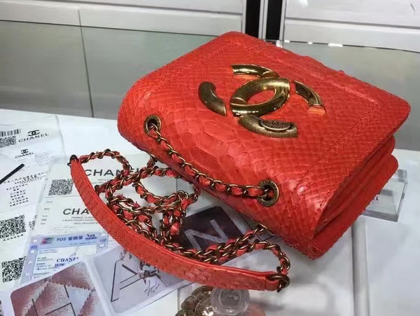 Chanel Flap Bag Python and Calfskin Gold Metal Red for Sale