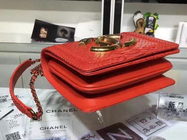 Chanel Flap Bag Python and Calfskin Gold Metal Red for Sale