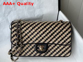 Chanel Flap Bag Raffia Jute Thread and Gold Tone Metal Black and Beige Ref AS2419 Replica