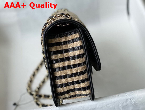 Chanel Flap Bag Raffia Jute Thread and Gold Tone Metal Black and Beige Ref AS2419 Replica