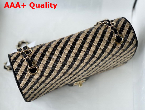 Chanel Flap Bag Raffia Jute Thread and Gold Tone Metal Black and Beige Ref AS2419 Replica