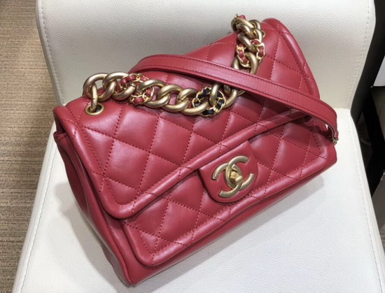 Chanel Flap Bag Red Lambskin and Gold Tone Metal AS0936