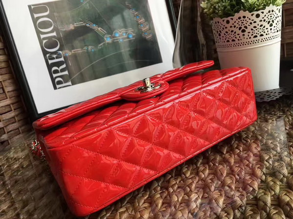 Chanel Flap Bag Red Patent Leather Silver Metal For Sale