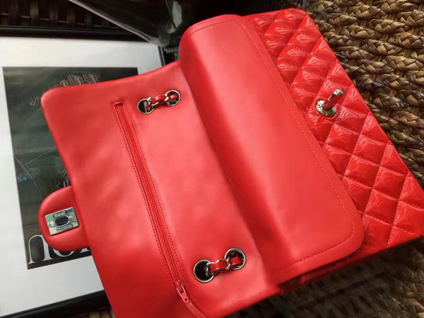 Chanel Flap Bag Red Patent Leather Silver Metal For Sale