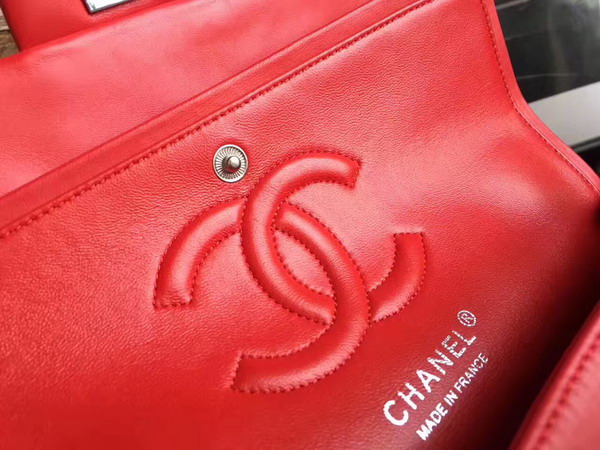 Chanel Flap Bag Red Patent Leather Silver Metal For Sale