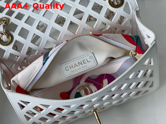 Chanel Flap Bag Red Perforated Calfskin Printed Fabric Gold Tone Metal AS2370 Replica