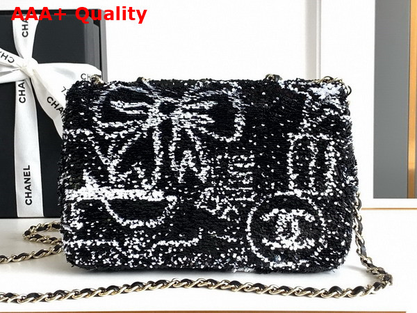 Chanel Flap Bag Sequins Gold Tone Metal Black and White AS4561 Replica