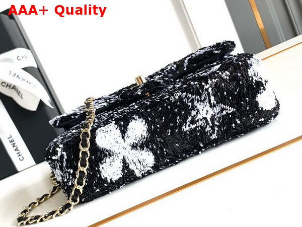 Chanel Flap Bag Sequins Gold Tone Metal Black and White AS4561 Replica