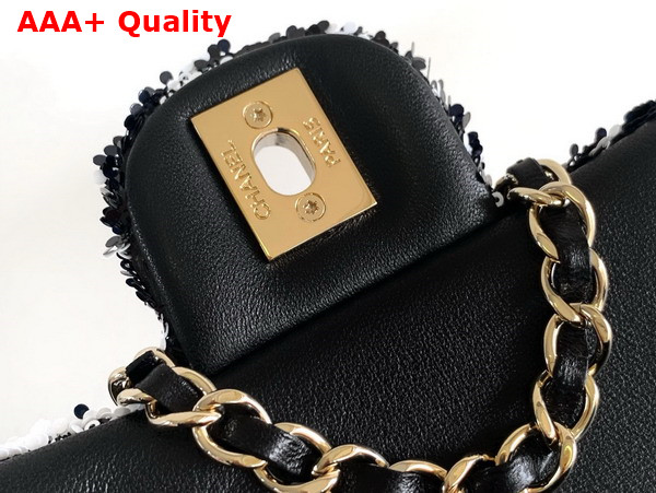 Chanel Flap Bag Sequins Gold Tone Metal Black and White AS4561 Replica