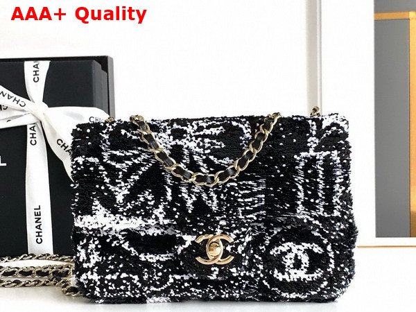 Chanel Flap Bag Sequins Gold Tone Metal Black and White AS4561 Replica