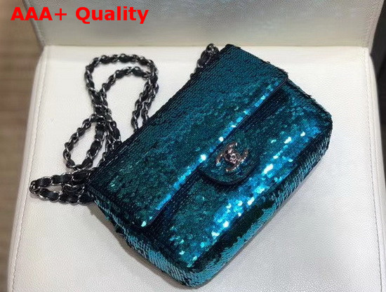 Chanel Flap Bag Sequins Lambskin and Ruthenium Finish Metal Green AS1448 Replica