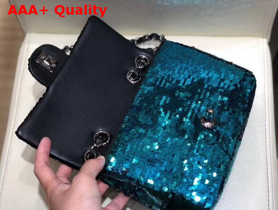 Chanel Flap Bag Sequins Lambskin and Ruthenium Finish Metal Green AS1448 Replica