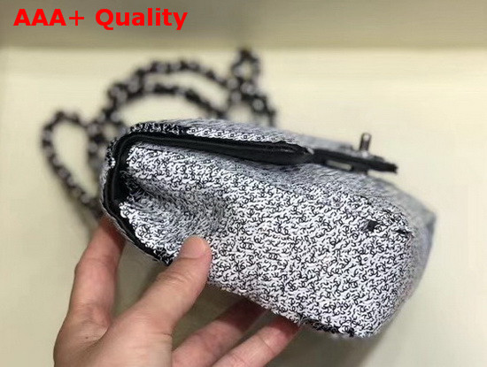 Chanel Flap Bag Sequins Lambskin and Ruthenium Finish Metal White and Black AS1448 Replica