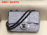 Chanel Flap Bag Sequins Lambskin and Ruthenium Finish Metal White and Black AS1448 Replica