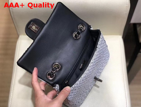 Chanel Flap Bag Sequins Lambskin and Ruthenium Finish Metal White and Black AS1448 Replica