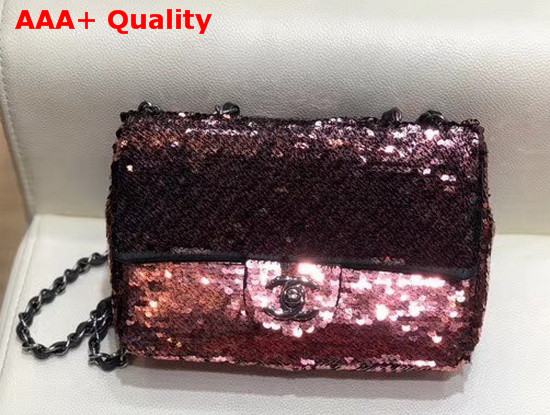 Chanel Flap Bag Sequins Lambskin and Ruthenium Finish Metal Wine AS1448 Replica