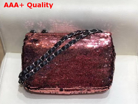 Chanel Flap Bag Sequins Lambskin and Ruthenium Finish Metal Wine AS1448 Replica