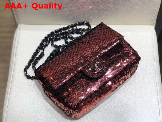 Chanel Flap Bag Sequins Lambskin and Ruthenium Finish Metal Wine AS1448 Replica