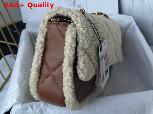 Chanel Flap Bag Shearling Lambskin Gold Tone Metal Beige and Brown AS5149 Replica