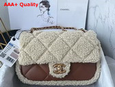 Chanel Flap Bag Shearling Lambskin Gold Tone Metal Beige and Brown AS5149 Replica