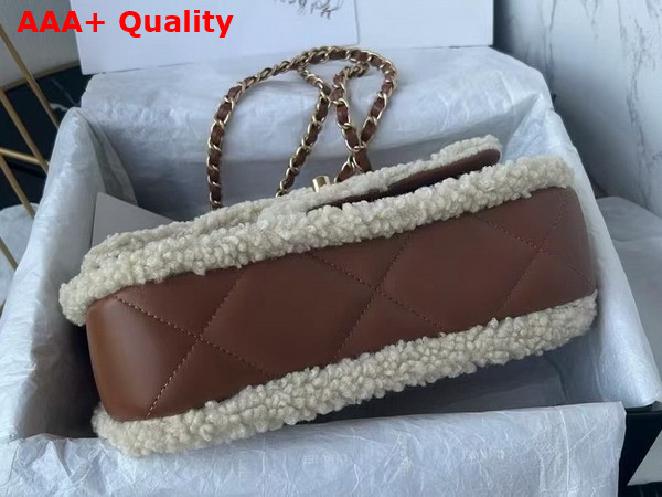 Chanel Flap Bag Shearling Lambskin Gold Tone Metal Beige and Brown AS5149 Replica