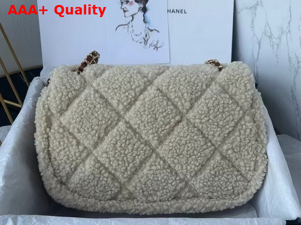 Chanel Flap Bag Shearling Lambskin Gold Tone Metal Beige and Brown AS5149 Replica