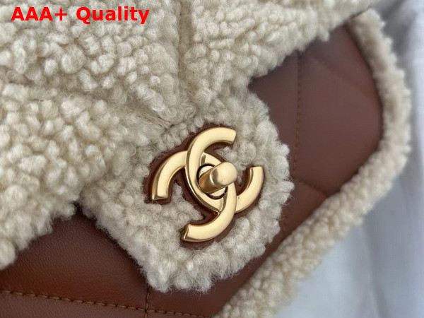 Chanel Flap Bag Shearling Lambskin Gold Tone Metal Beige and Brown AS5149 Replica