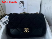 Chanel Flap Bag Shearling Lambskin Gold Tone Metal Black AS5149 Replica