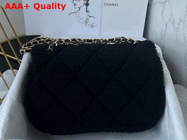 Chanel Flap Bag Shearling Lambskin Gold Tone Metal Black AS5149 Replica