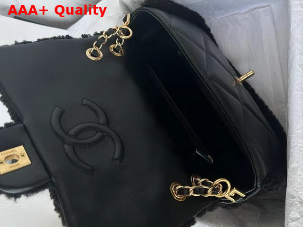 Chanel Flap Bag Shearling Lambskin Gold Tone Metal Black AS5149 Replica