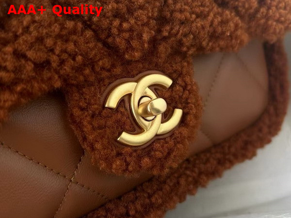 Chanel Flap Bag Shearling Lambskin Gold Tone Metal Brown AS5149 Replica