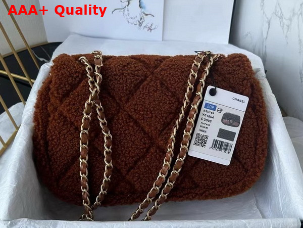 Chanel Flap Bag Shearling Lambskin Gold Tone Metal Brown AS5149 Replica