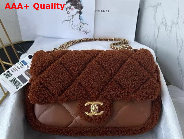 Chanel Flap Bag Shearling Lambskin Gold Tone Metal Brown AS5149 Replica