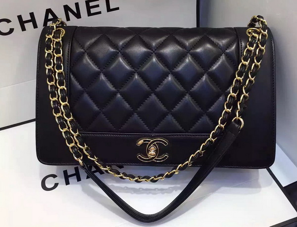 Chanel Flap Bag Sheepskin Light Gold Metal Black A93085 for Sale