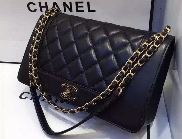 Chanel Flap Bag Sheepskin Light Gold Metal Black A93085 for Sale