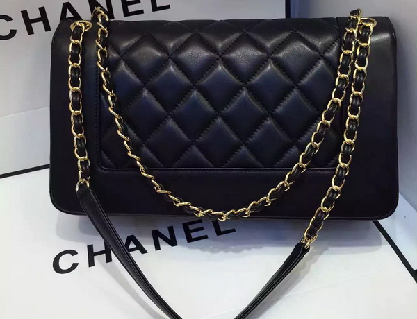 Chanel Flap Bag Sheepskin Light Gold Metal Black A93085 for Sale